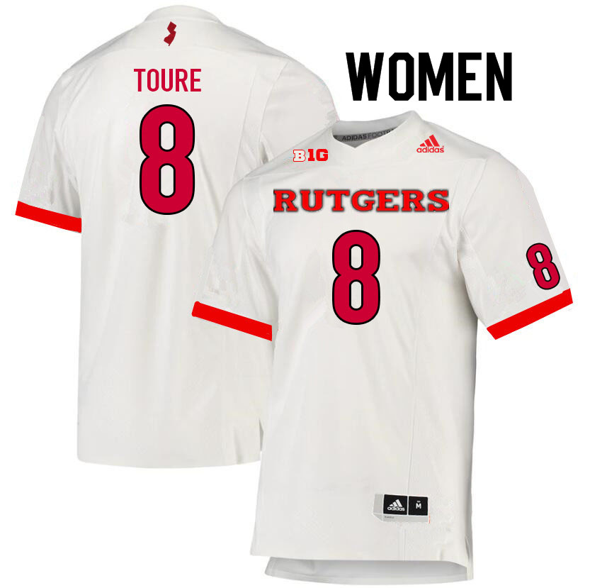 Women #8 Mohamed Toure Rutgers Scarlet Knights College Football Jerseys Sale-White
